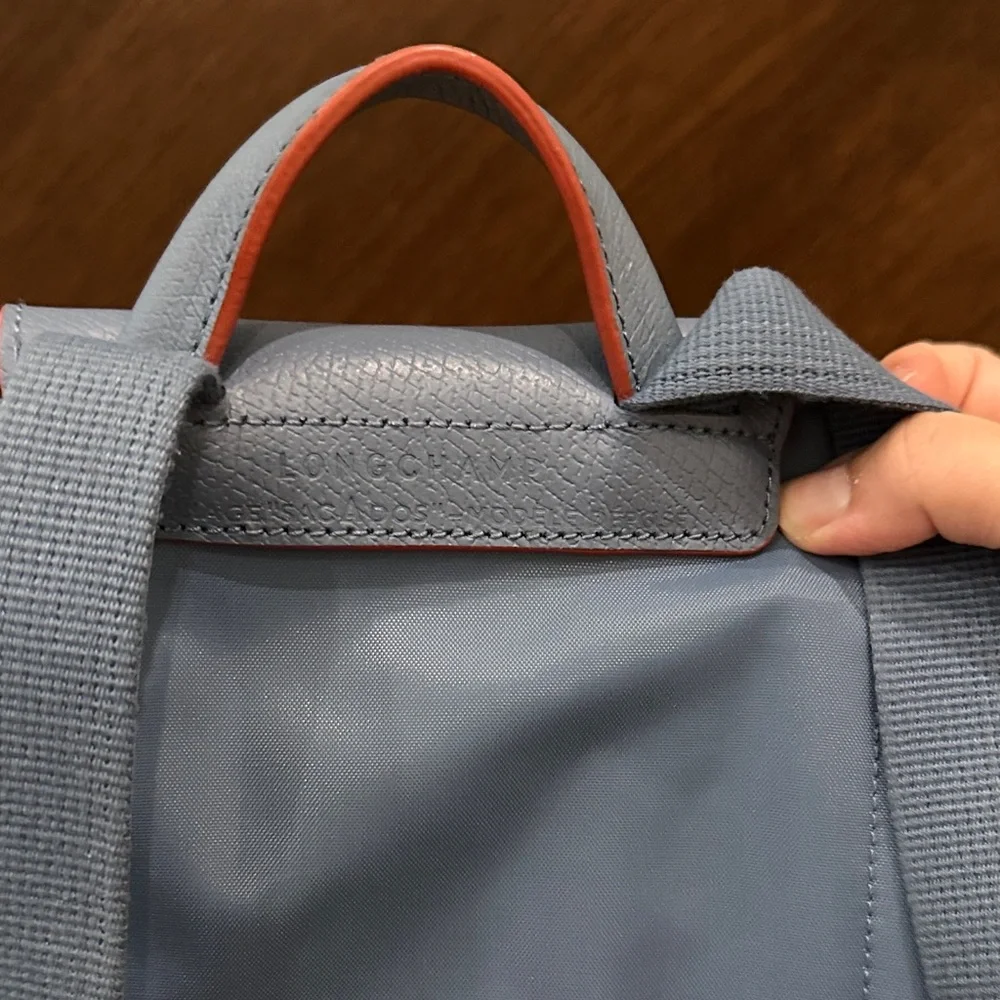 Longchamp Blue Backpack with Orange Accents